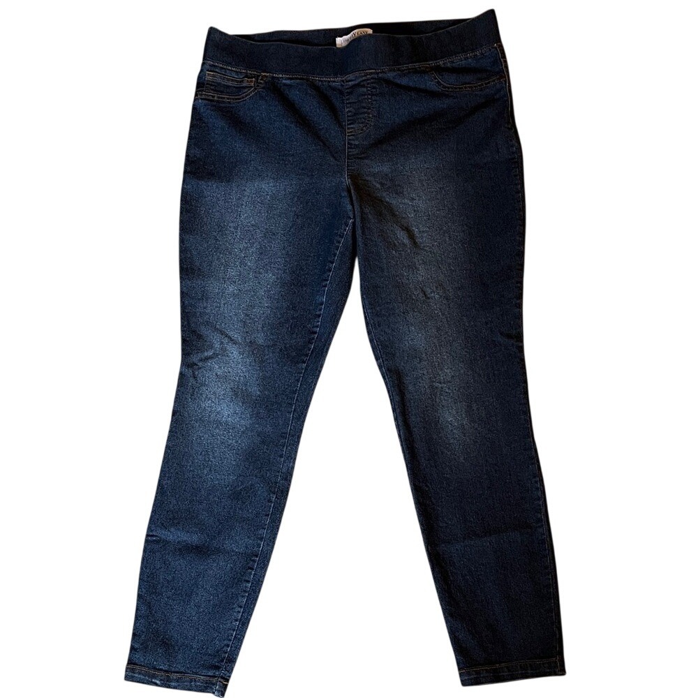 Liberty‎ Lane Women's Dark Wash Pull On Denim Jeggings Jeans Size L RN130285